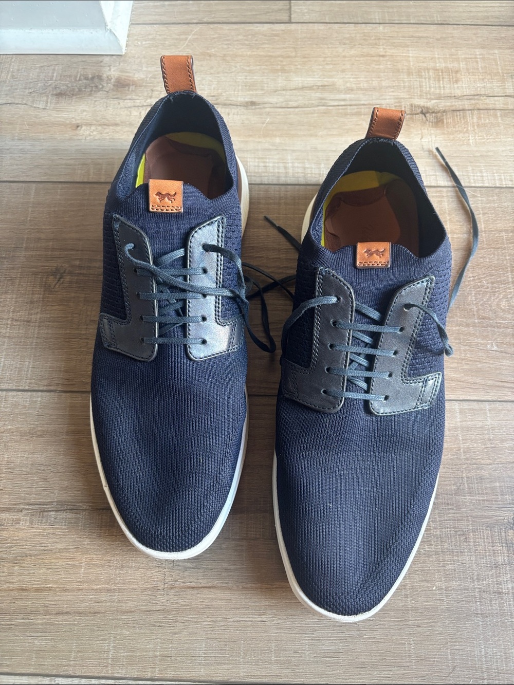 Men's Navy Knit Slip-On Sneakers with Leather Accents